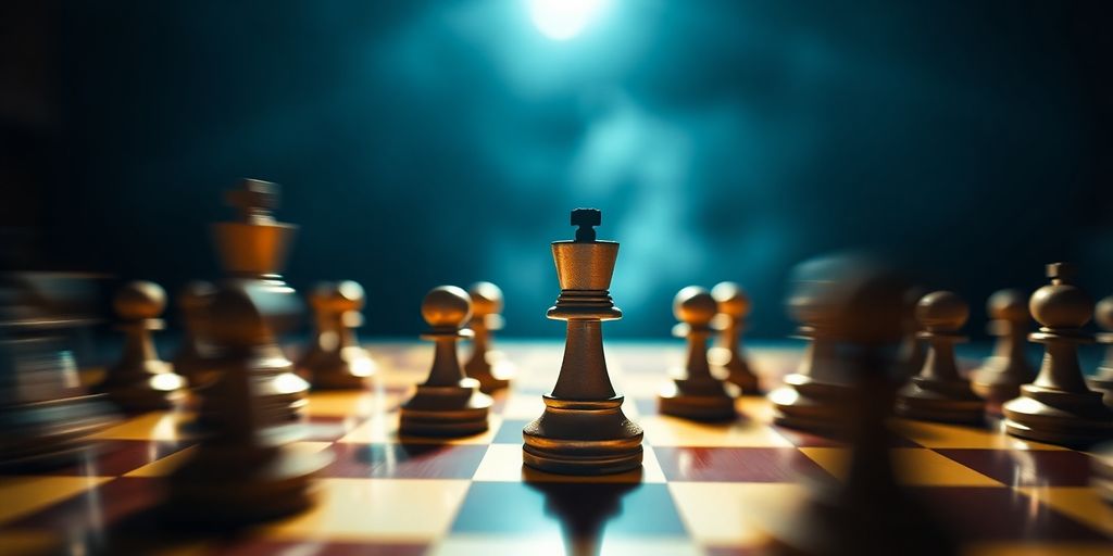 Chess board with spotlight and motion blur