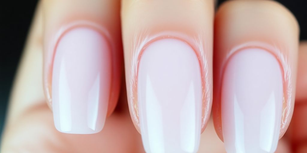 Mão com unhas de fibra de vidro brilhantes.