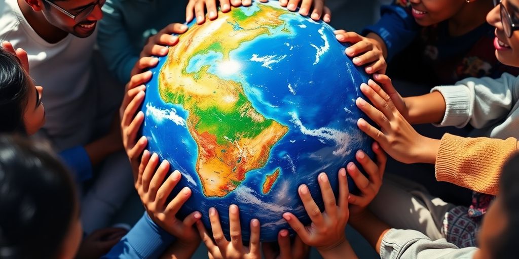 Earth globe with diverse people