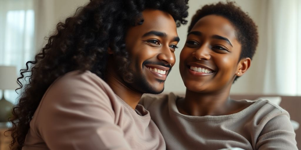 A person whispering into their partner's ear in bed.