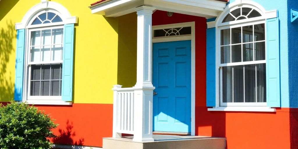 Beautifully painted house exterior with vibrant colors.