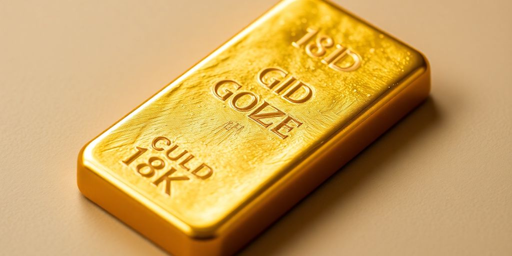 Barre d'or 18 carats sur fond neutre.