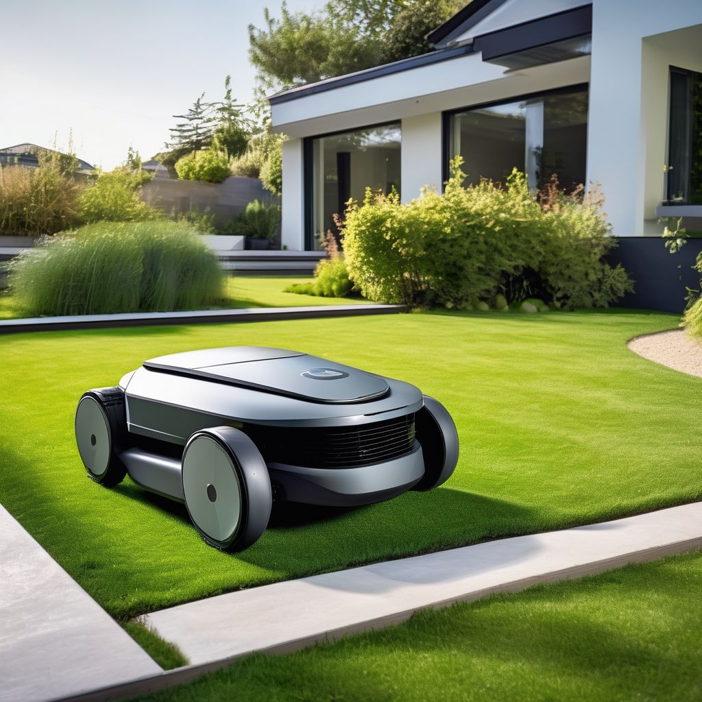 robotic lawnmower in a modern garden