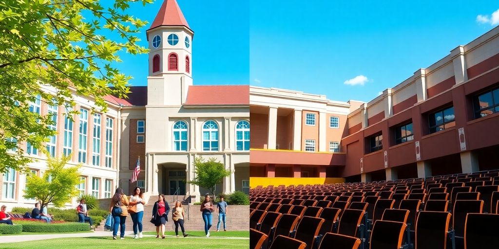 College campus and university setting in bright, inviting colours.