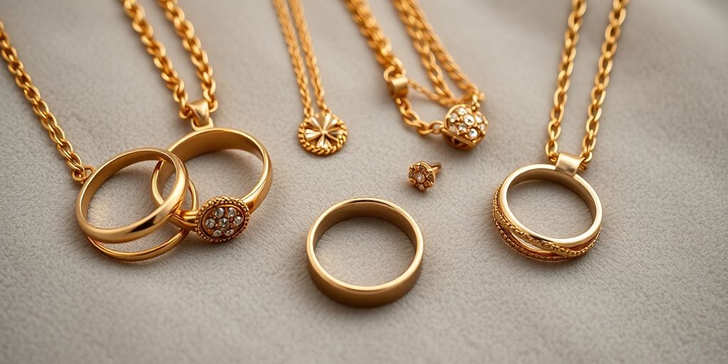 Bijoux en or hérités sur un fond en velours.