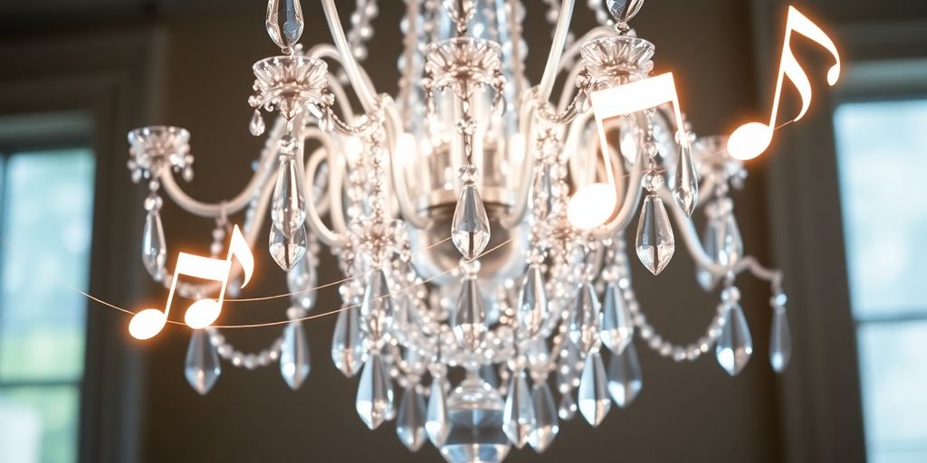 Crystal chandelier with musical notes around it