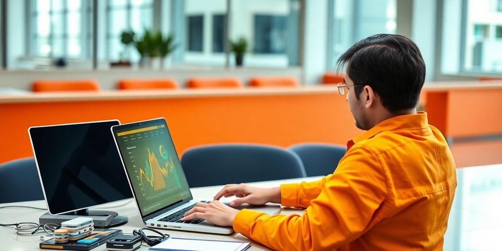 Person analyzing payment data on a laptop.