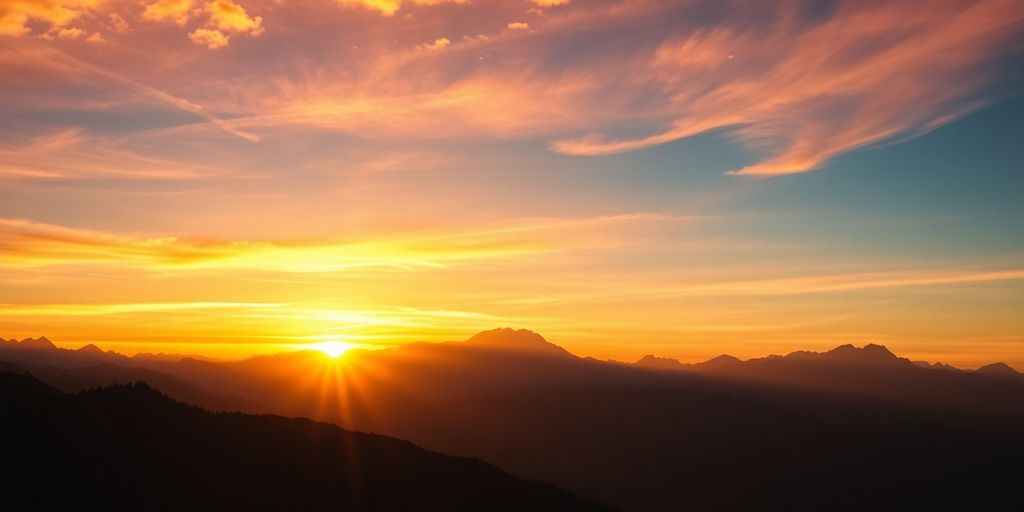 Sunrise over mountains, inspiring life quote image.