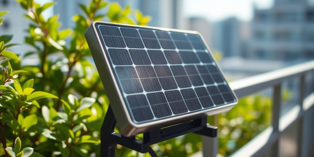 Compact solar panel on sunny balcony