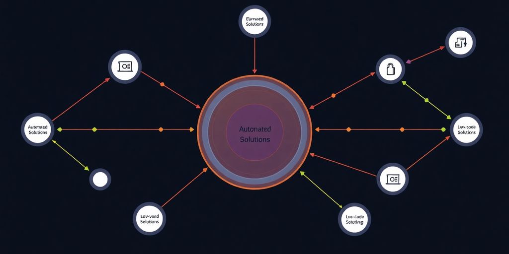 Abstract diagram of automated assistants and low-code solutions.