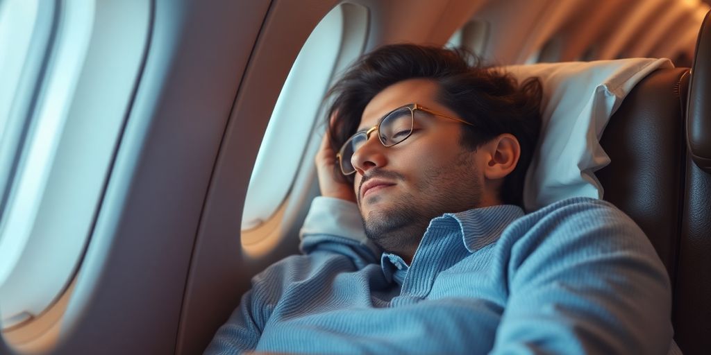 Person sleeping peacefully on an airplane.