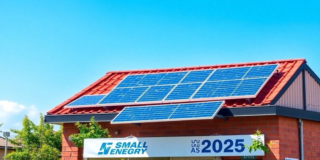 Solar panels on a small business building rooftop.