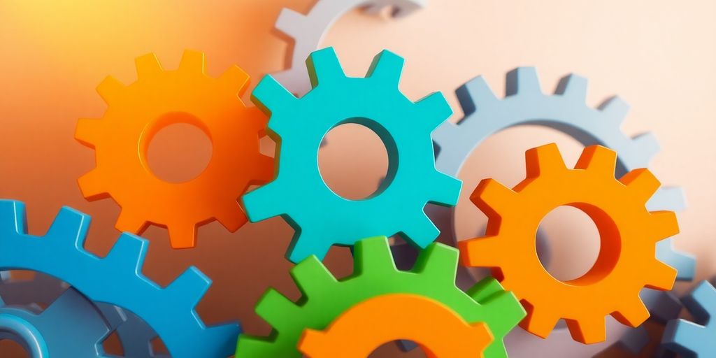 Colorful gears interlocking, forming a cohesive structure.