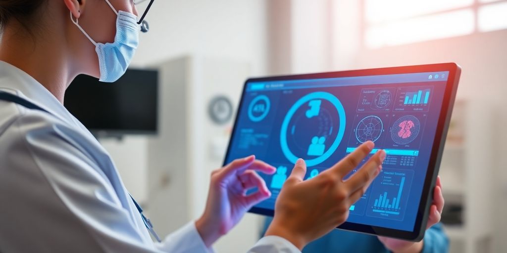 Healthcare professional using IBM Watson AI diagnostic tool.