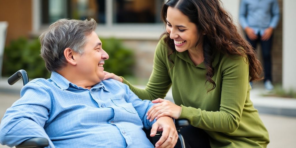 People embracing during spinal cord injury recovery support.