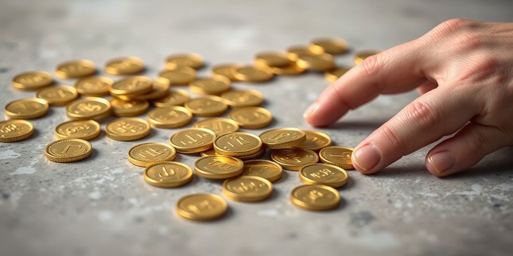 Des pièces d'or perdues sur une surface.