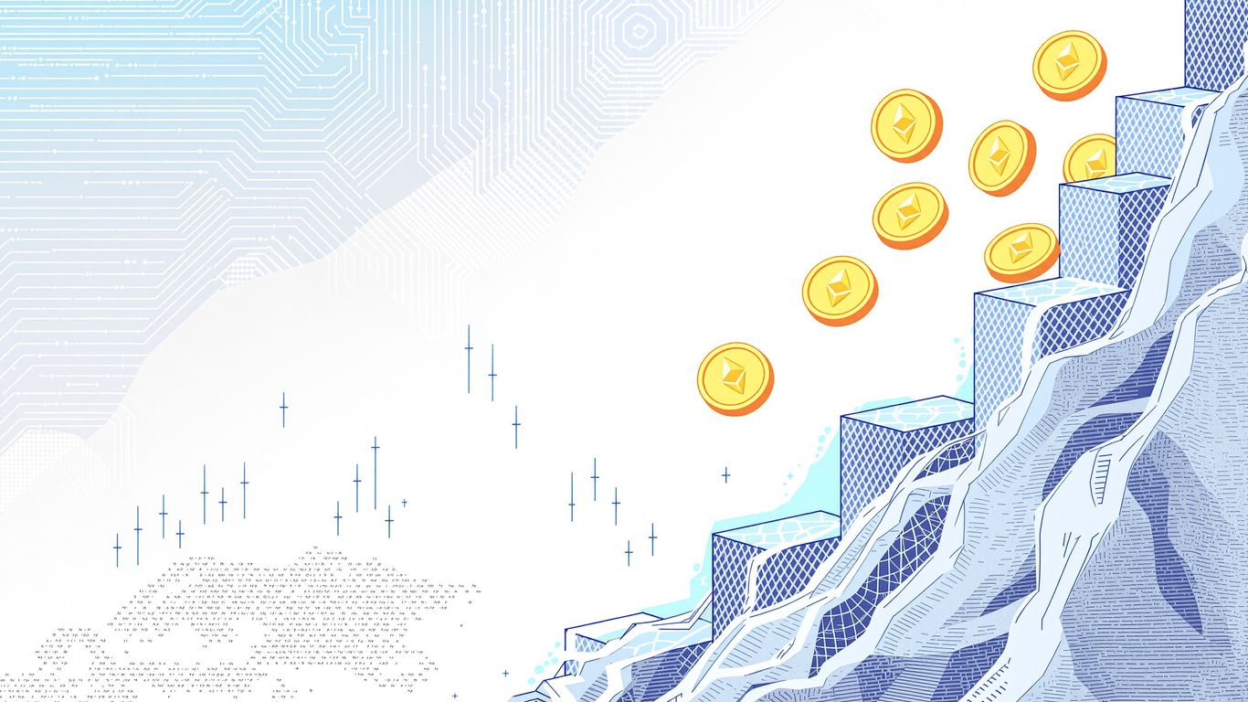 Ethereum coins flowing down, new coins appearing.