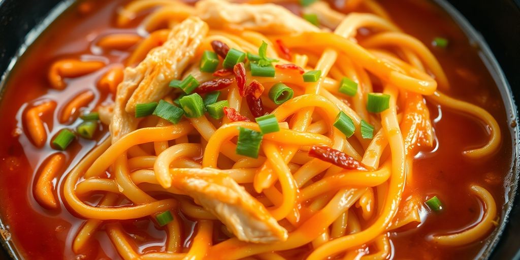 หมี่ไก่ฉีกราดซอสฉ่ำๆ พร้อมรับประทาน