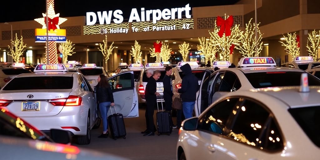Taxi waiting at DFW Airport during the holiday season.
