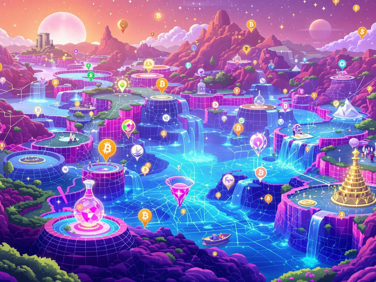 Colorful digital liquidity pools for decentralized finance.
