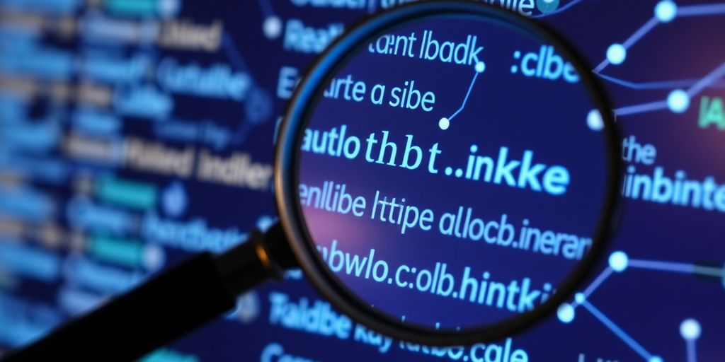 Magnifying glass on a digital screen with web links.
