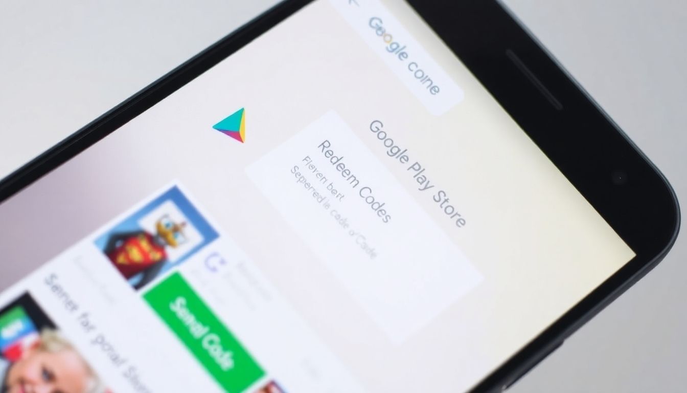Smartphone showing Google Play Store redeem code entry.