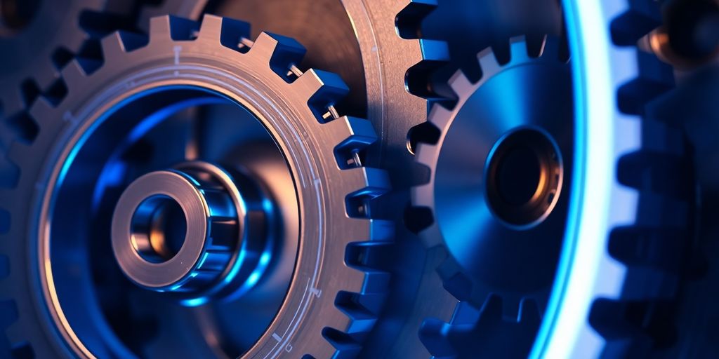 Abstract gears with financial data.