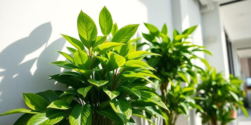 Lush green plants on a contemporary office wall.