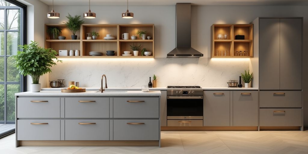 Modern kitchen with stylish cabinets and a spacious island.
