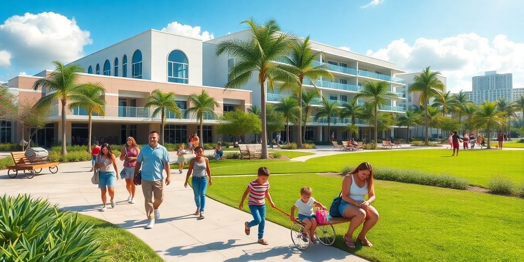 Families enjoying outdoor activities in Aventura, Florida.