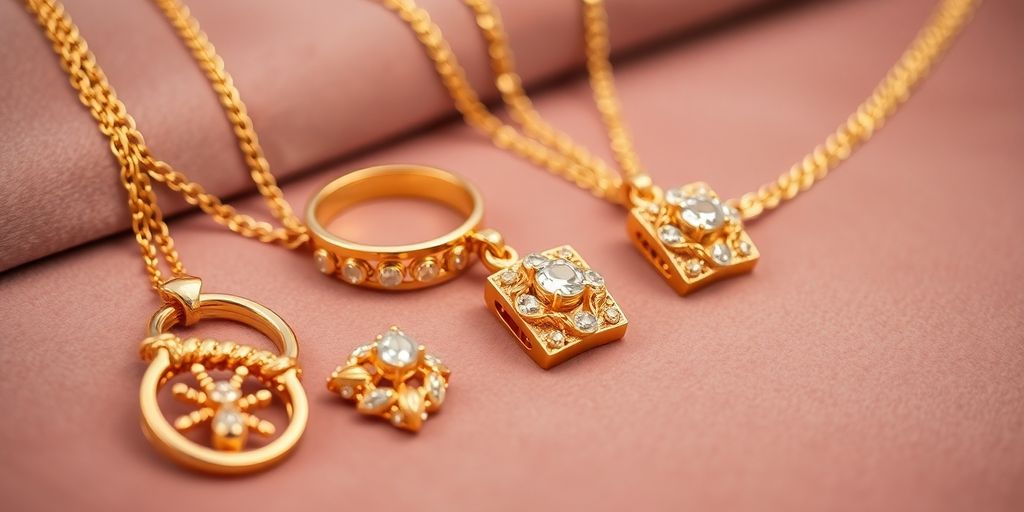 Bijoux en or sur un fond en velours.