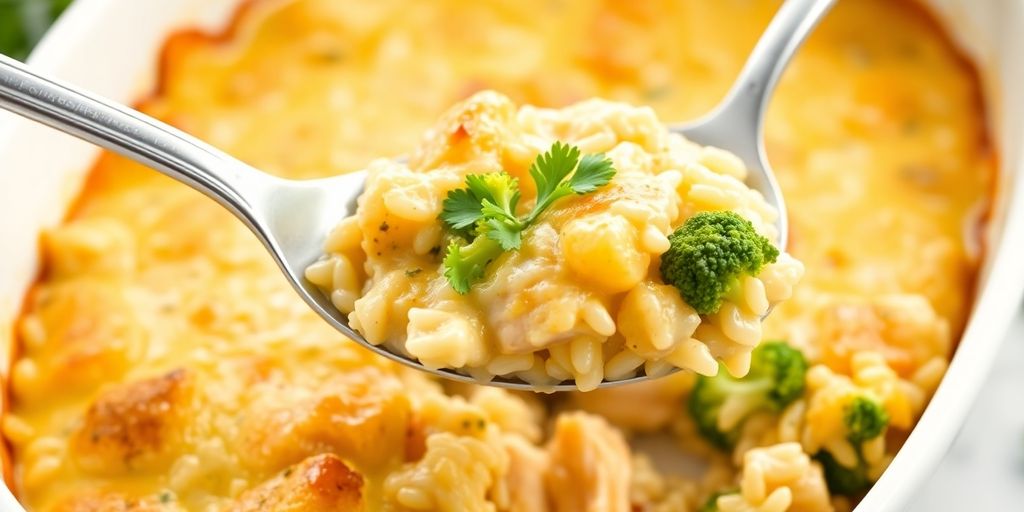 Creamy chicken broccoli rice casserole.