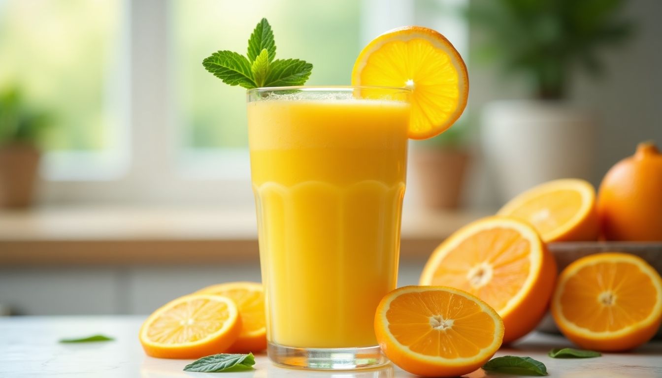 Citrus Splash Smoothie with orange slices and mint garnish.