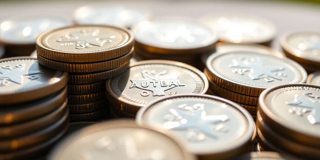 Australian dollar coins with a tax document.