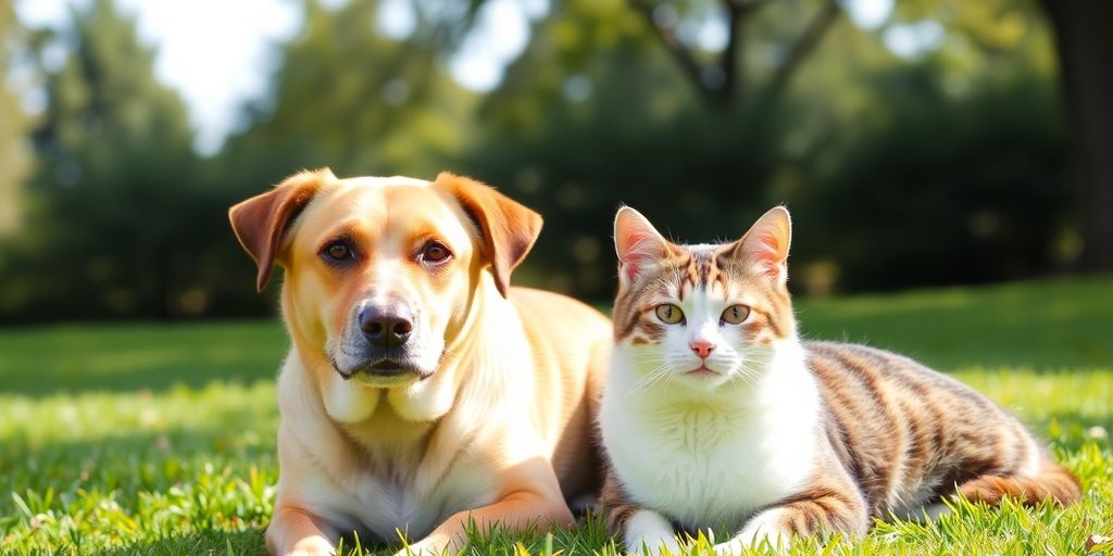 Un perro y un gato sentados juntos.