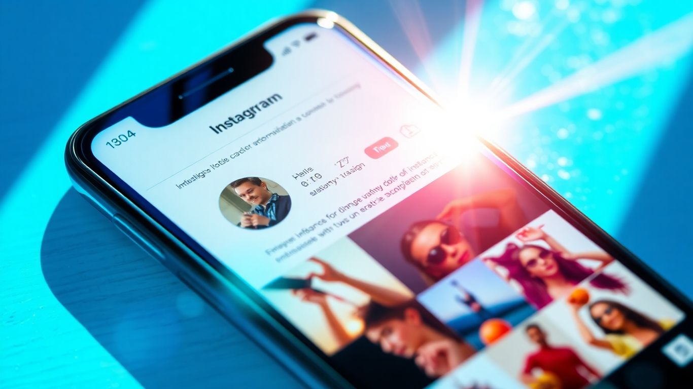 Smartphone screen with Instagram feed and caption bubbles.