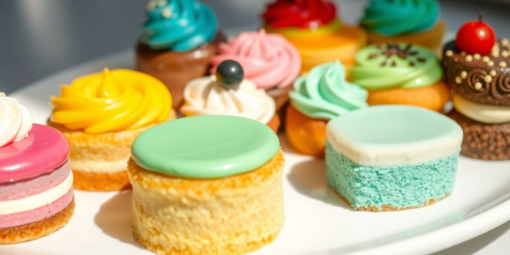 เค้กหลากหลาย จัดวางสวยงาม น่ารับประทาน