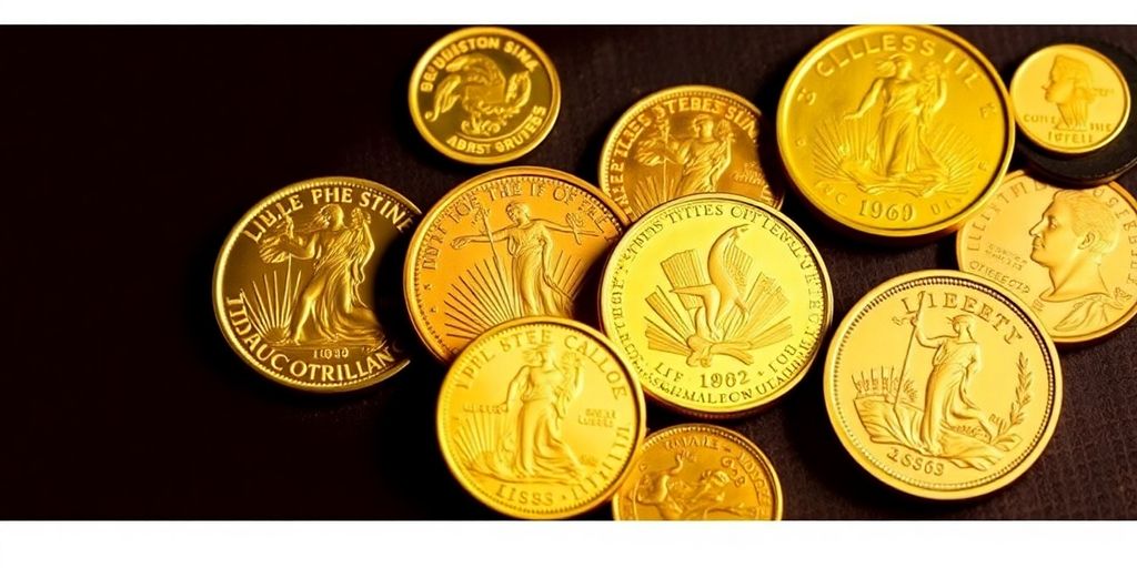 Différentes pièces d'or recherchées sur fond sombre.