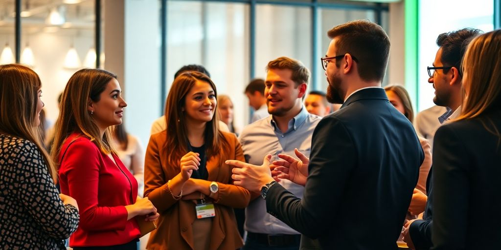 Networking professionals collaborating in a modern business environment.