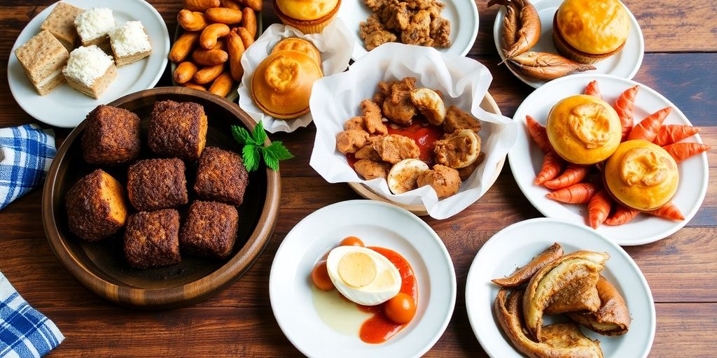 A colorful display of Australian cuisine on a table.