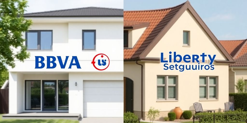 Comparación visual de casas con logos de BBVA Allianz y Liberty Seguros.