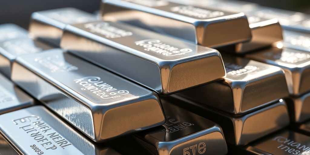 Lingots d'argent empilés dans une main.