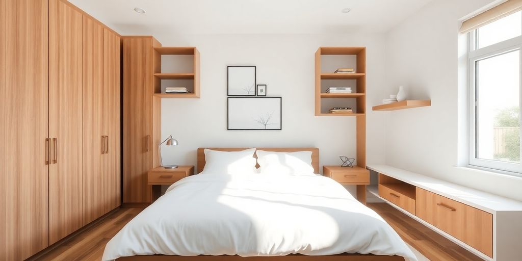 Välordnat IKEA sovrum med smart förvaring.