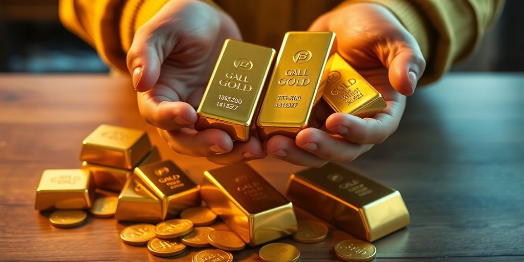 Lingots et pièces d'or brillants