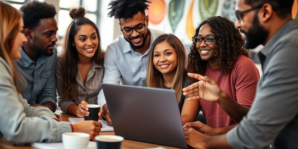 Group of entrepreneurs collaborating in a modern office setting.