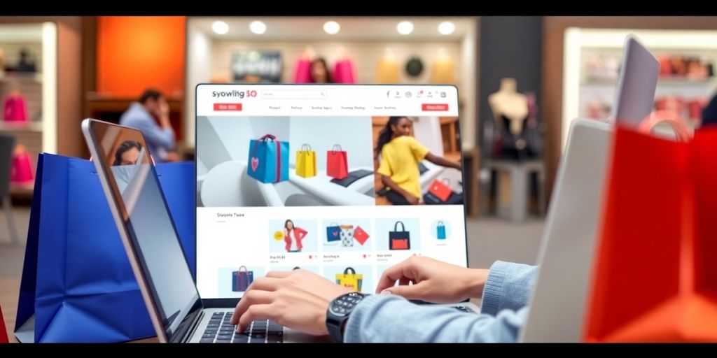 Experiência de compra online com usuário em laptop.