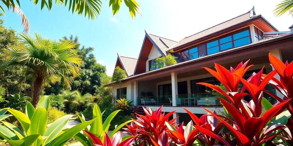 Modern Thai property with tropical surroundings.