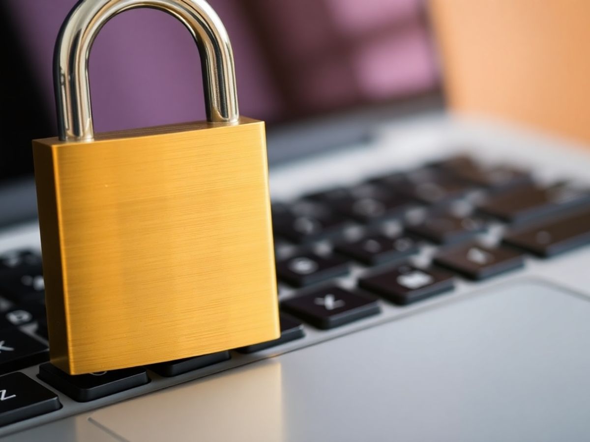 Close-up of a secure padlock on a keyboard.