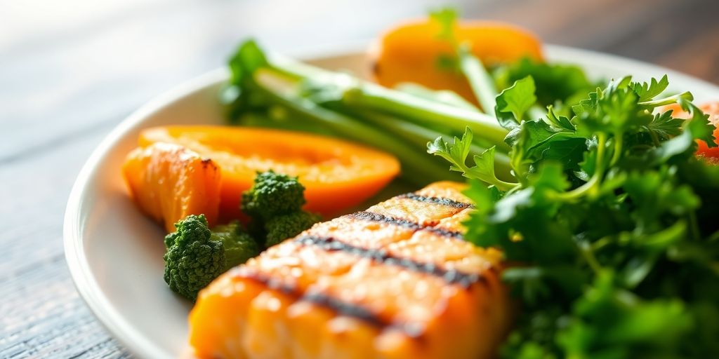 Colorful plate of healthy food.