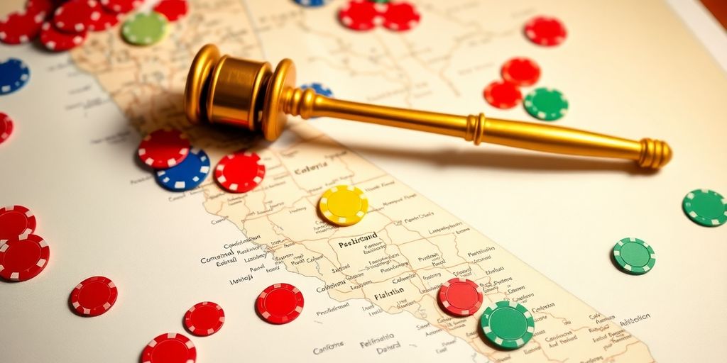 California map with casino chips.